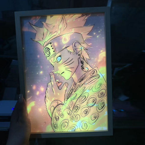 Lampada Decorativa Anime in Legno — Luce LED USB Fatta a Mano