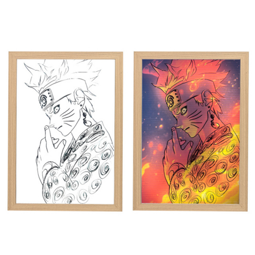 Lampada Decorativa Anime in Legno — Luce LED USB Fatta a Mano