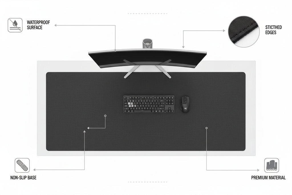 Tappetino XXL – Infografica features workspace premium