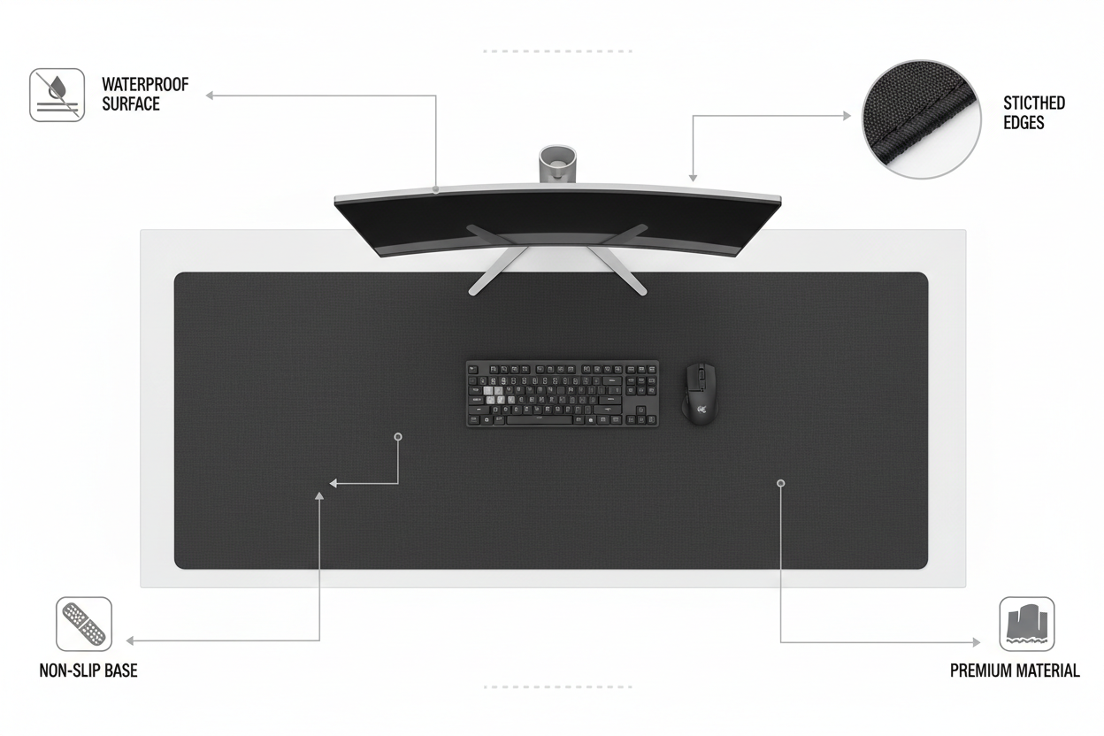 Tappetino XXL – Infografica features workspace premium